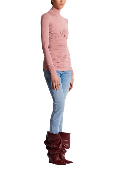 Pleated Long-Sleeved Jersey Top