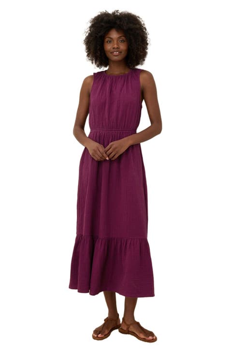 Organic Cotton Coastal Double Gauze Tiered Midi Dress