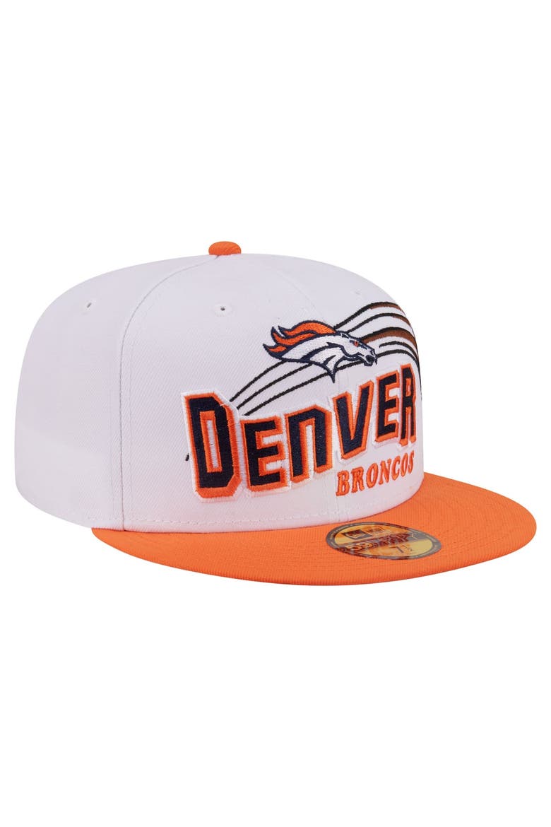 Men's New Era White/Orange Denver Broncos Retro Swoop 59FIFTY Fitted Hat, Main, color, White