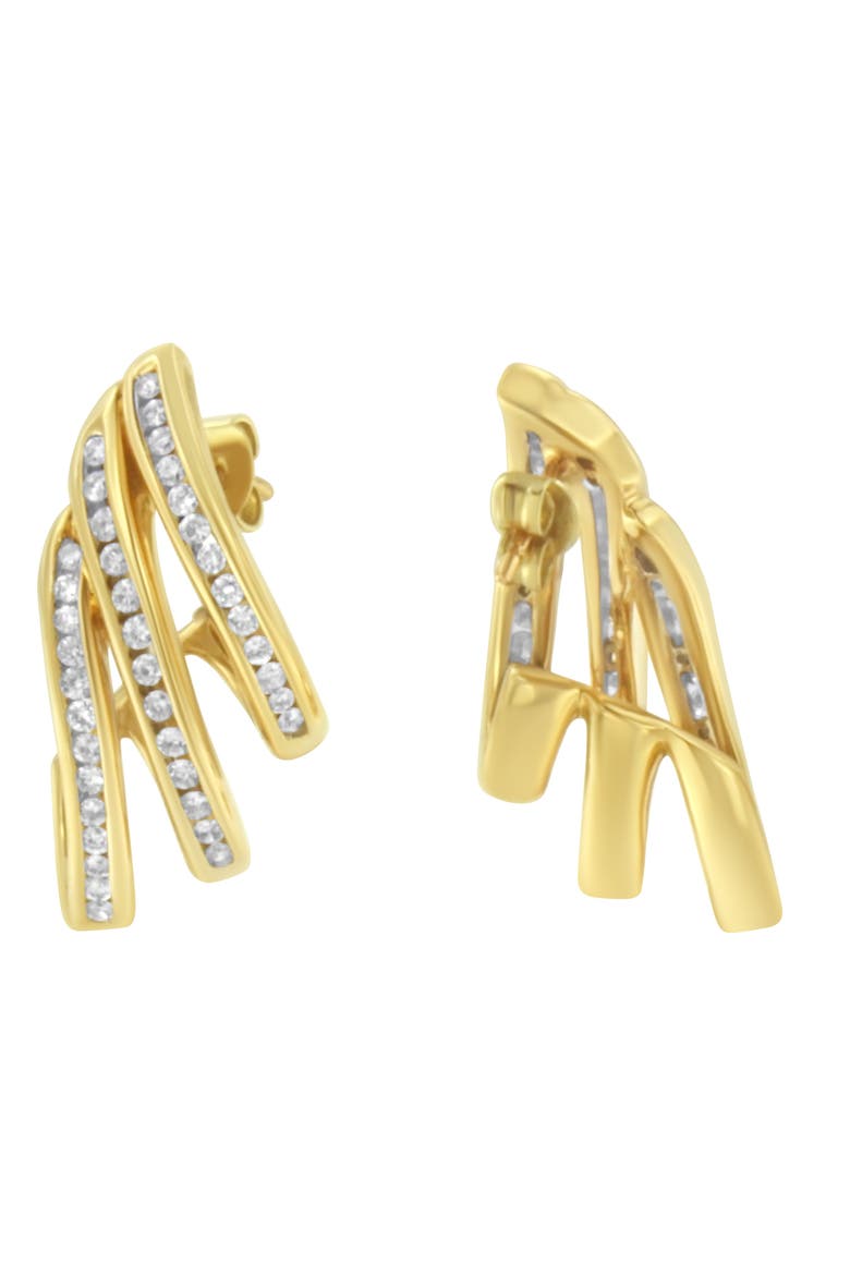 10K Yellow Gold 1 Cttw Diamond Multi Row Open Hoop Stud Earrings, Alternate, color, Yellow