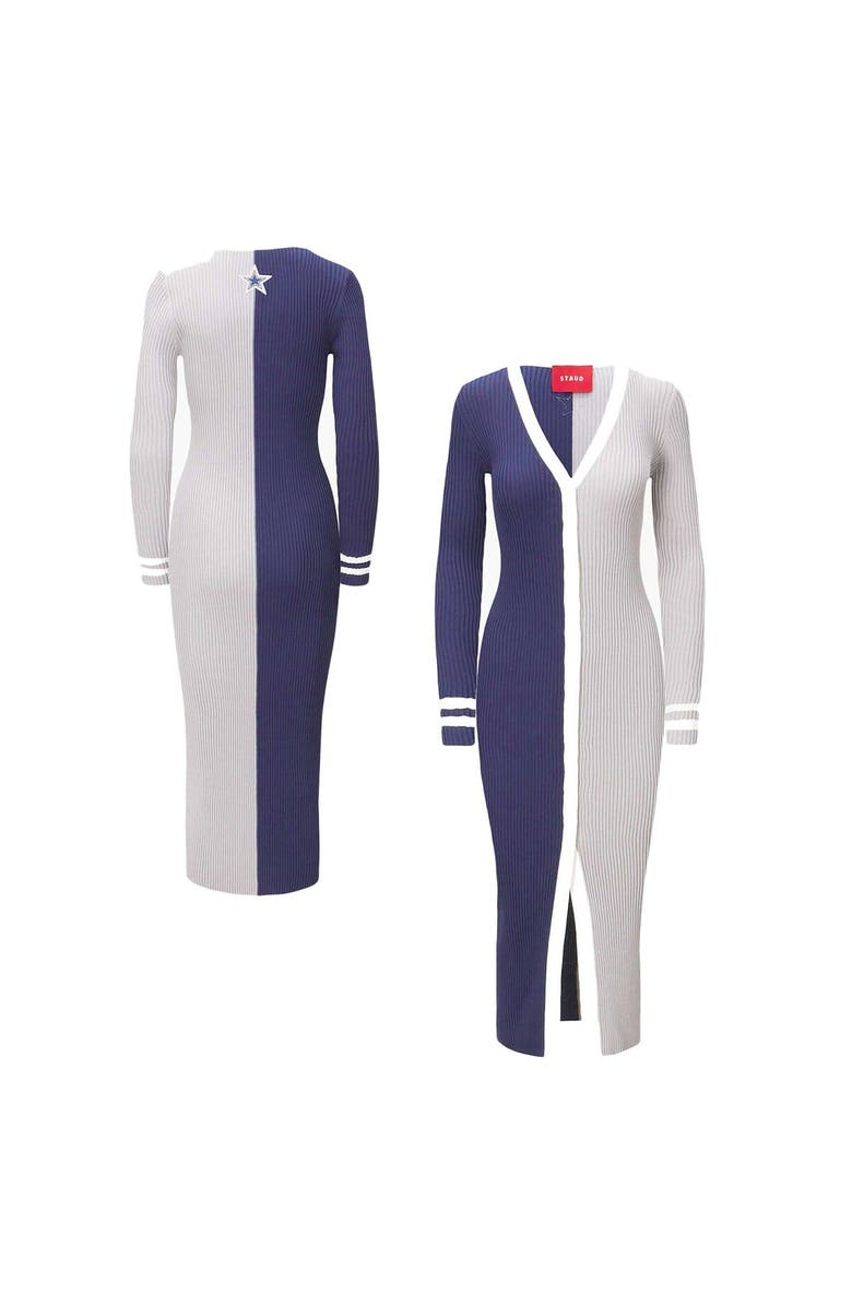 STAUD Women's STAUD Navy/Gray Dallas Cowboys Shoko Knit Button-Up Sweater Dress, Main, color, 