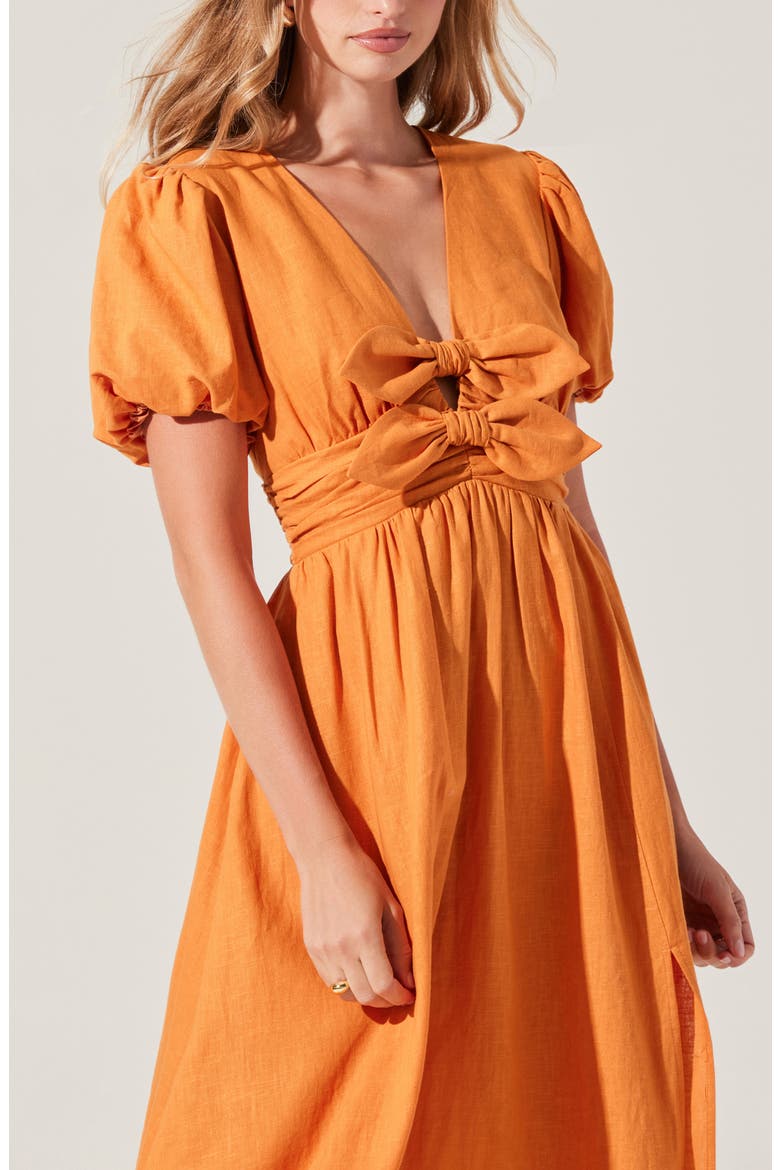 Citrine Bow Linen & Cotton Midi Dress, Alternate, color, TURMERIC ORANGE