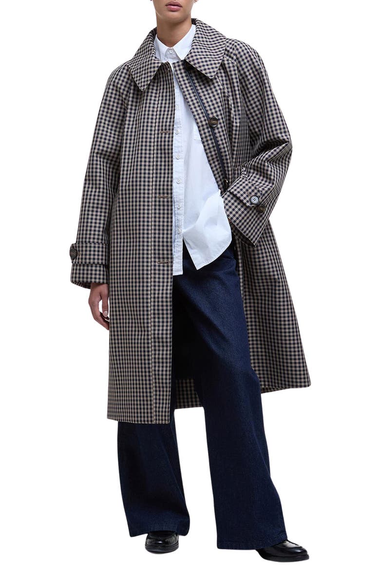 Barbour Nadine Check Showerproof Car Coat, Main, color, Navy Light Sand Gingham