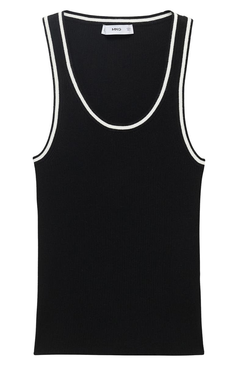 MANGO Tipped <br /><br />Tipped Knit Tank, Alternate, color, Black