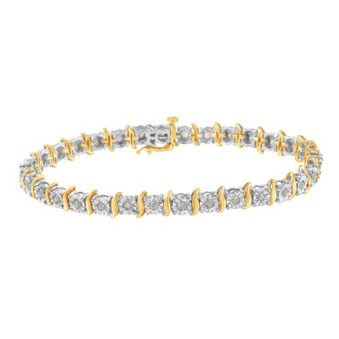 Silver 1.0 Cttw Diamond S-Curve Link Miracle-Set Tennis Bracelet