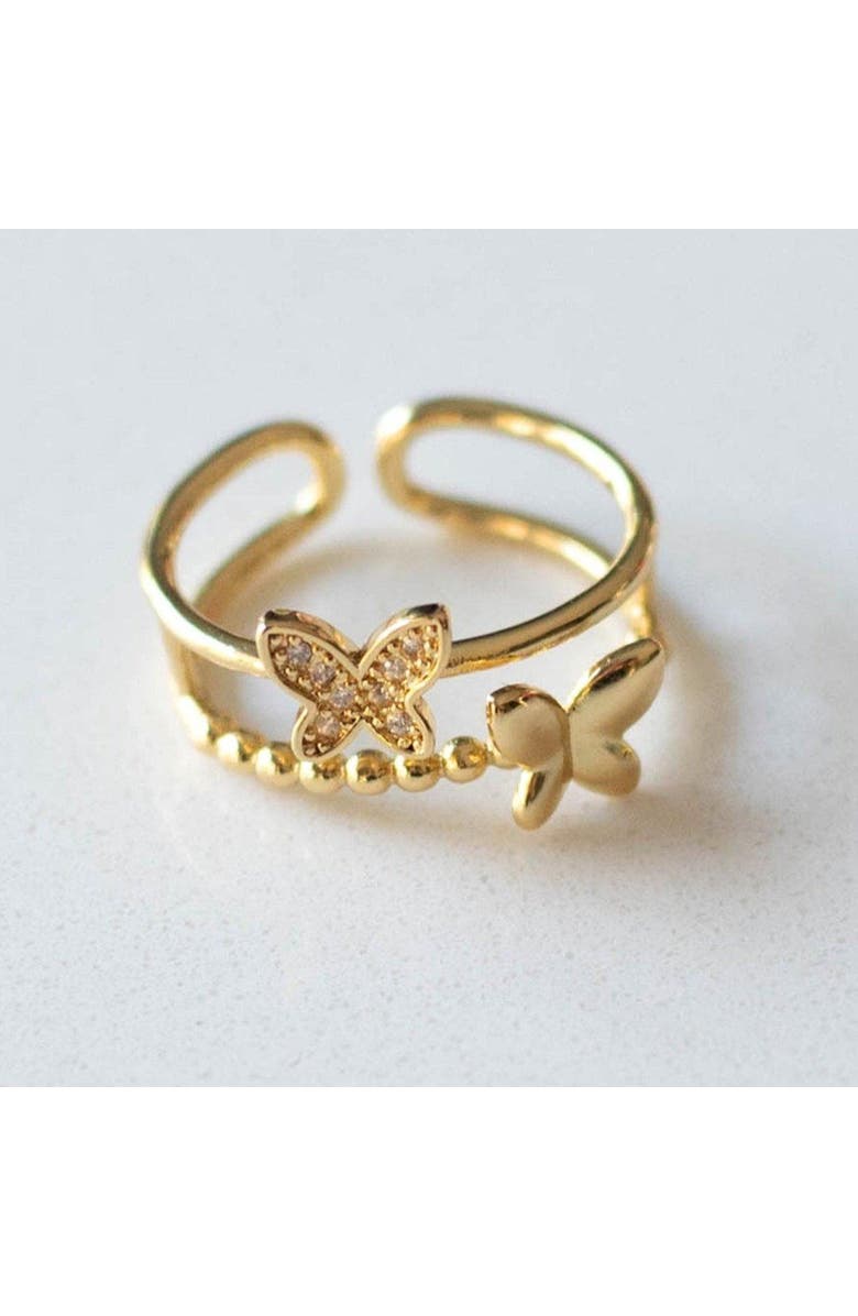 Ivy & Pearl Co. Golden Butterfly Ring, Alternate, color, Gold