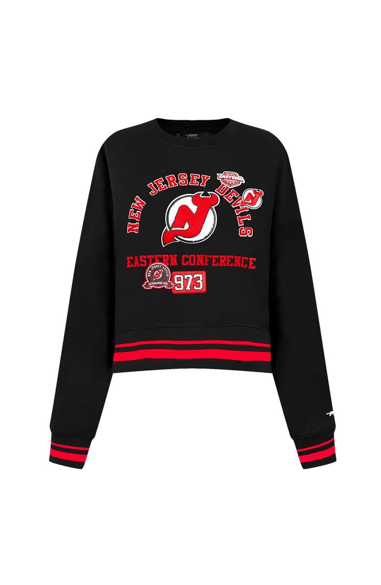 PRO STANDARD Women's Pro Standard Black New Jersey Devils Area Code Cropped Pullover Sweatshirt, Alternate, color, Black