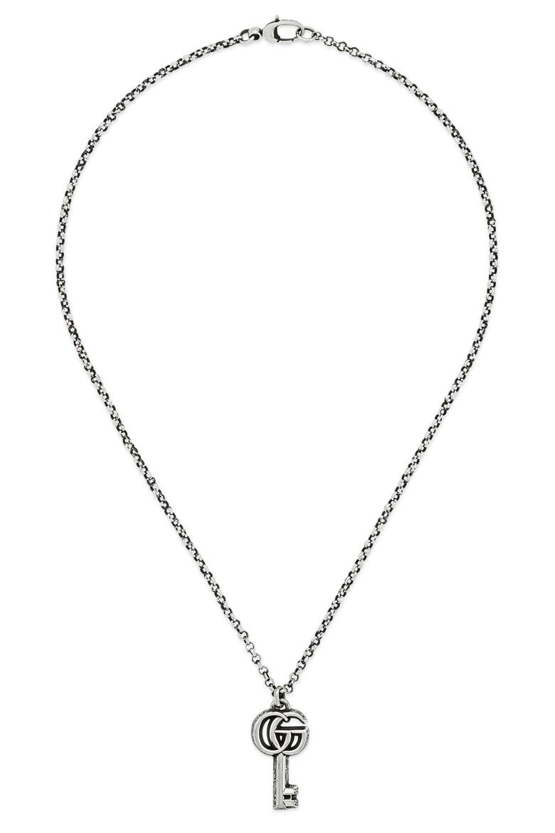 GG Silver Key Necklace, Main, color, SILVER