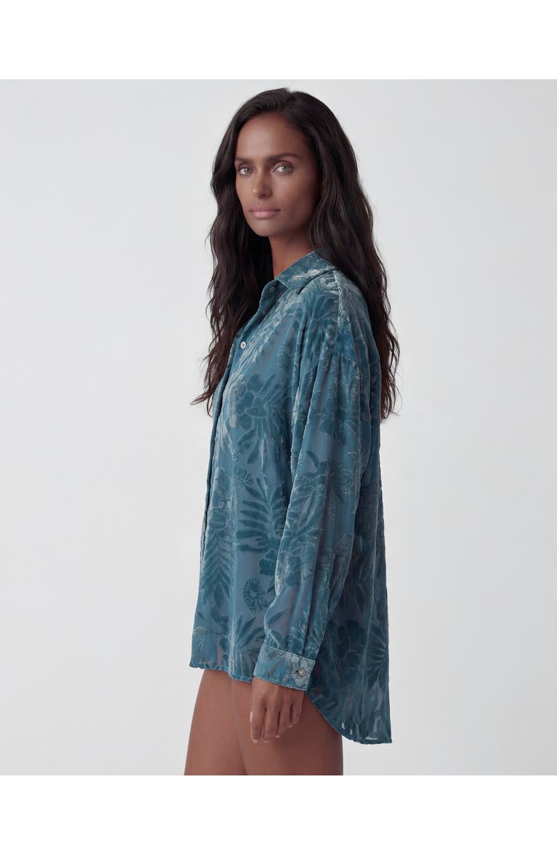 Lords of Harlech Country Floral Velvet Devore Womens Shirt, Alternate, color, Country Floral Teal