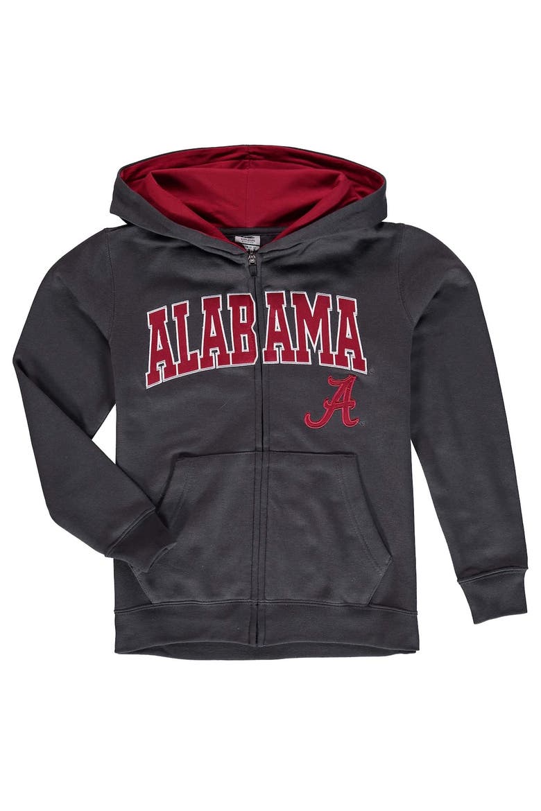 Youth Charcoal Alabama Crimson Tide Applique Arch & Logo Full-Zip Hoodie, Main, color, Charcoal