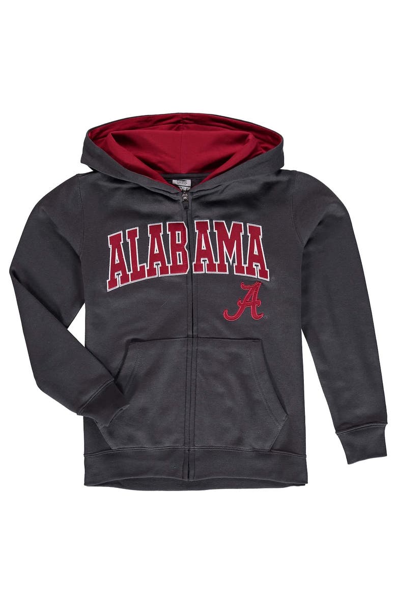 STADIUM ATHLETIC Youth Charcoal Alabama Crimson Tide Applique Arch & Logo Full-Zip Hoodie, Main, color,