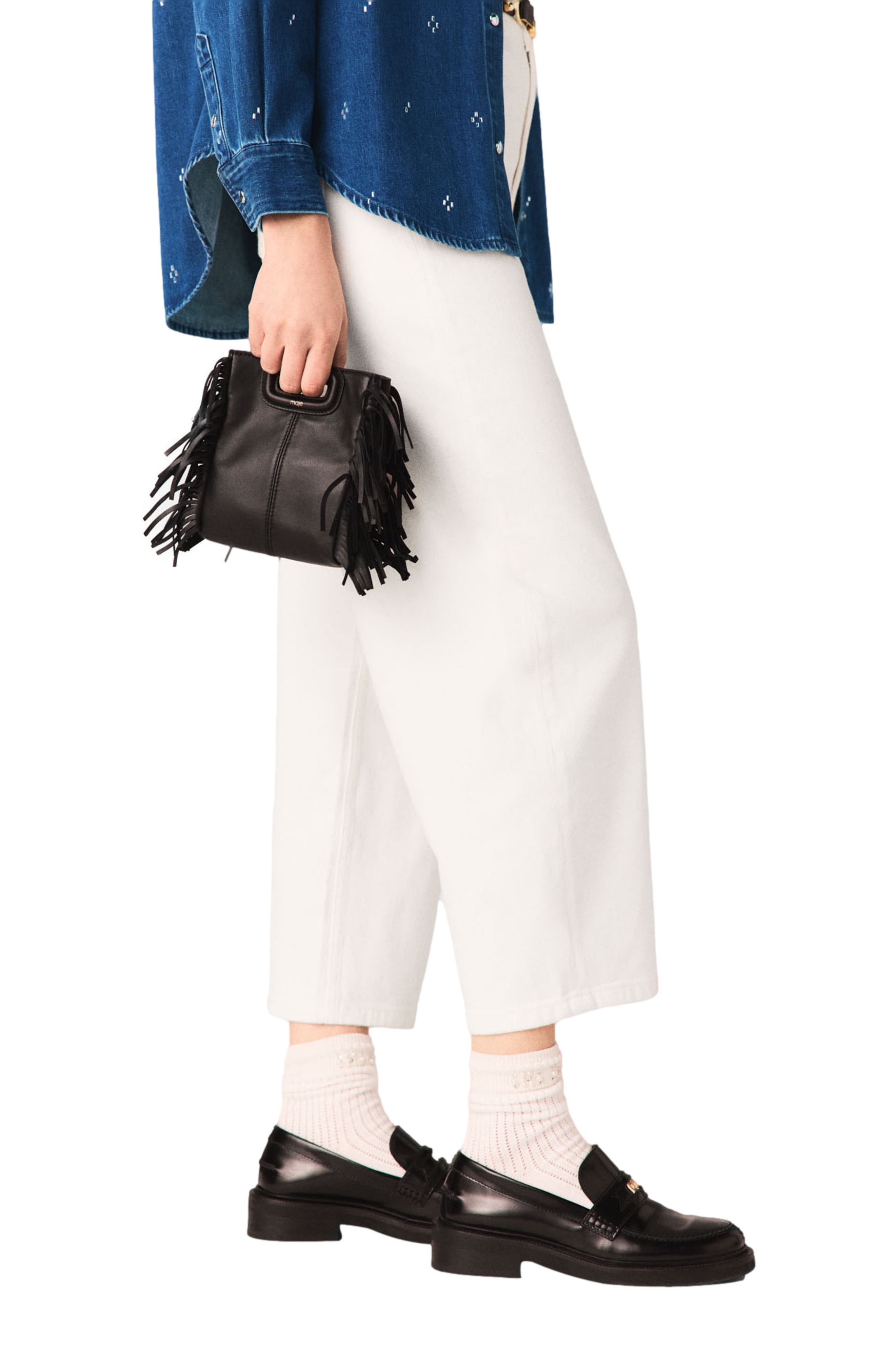 maje Mini M bag in smooth leather, Alternate, color, Black