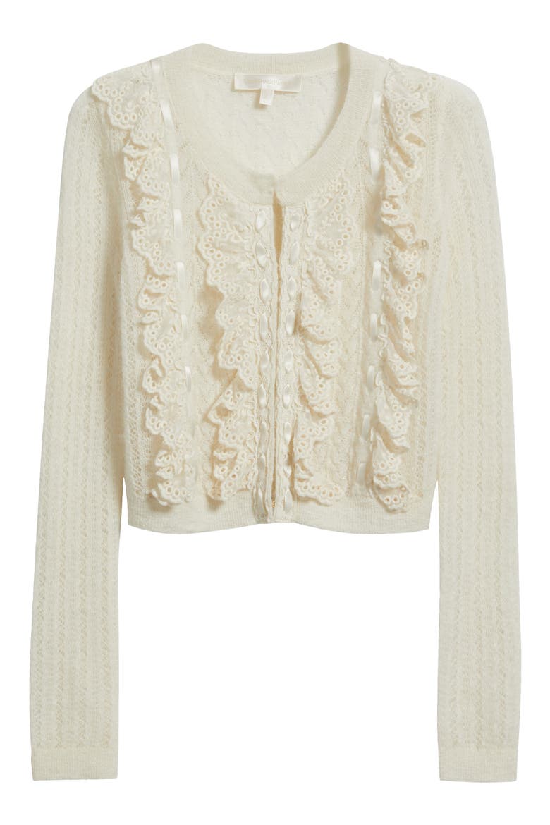 Kids' Kena Pointelle Ruffle Accent Alpaca & Wool Blend Cardigan, Main, color, ASPEN WHITE