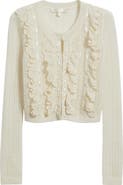 LoveShackFancy Kids' Kena Pointelle Ruffle Accent Alpaca & Wool Blend Cardigan