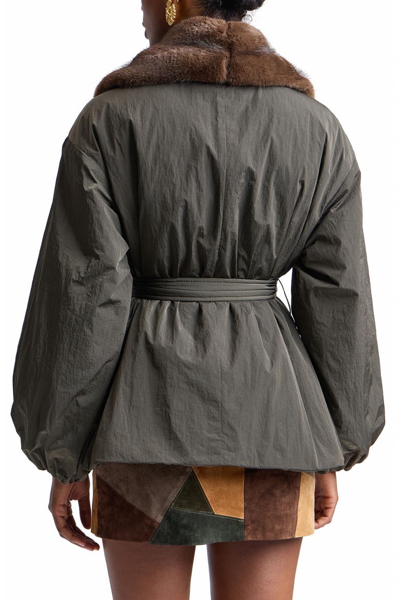 Balloon Belted Puffer Coat with Faux Fur Trim, Alternate, color, DARK FOREST/ MINK