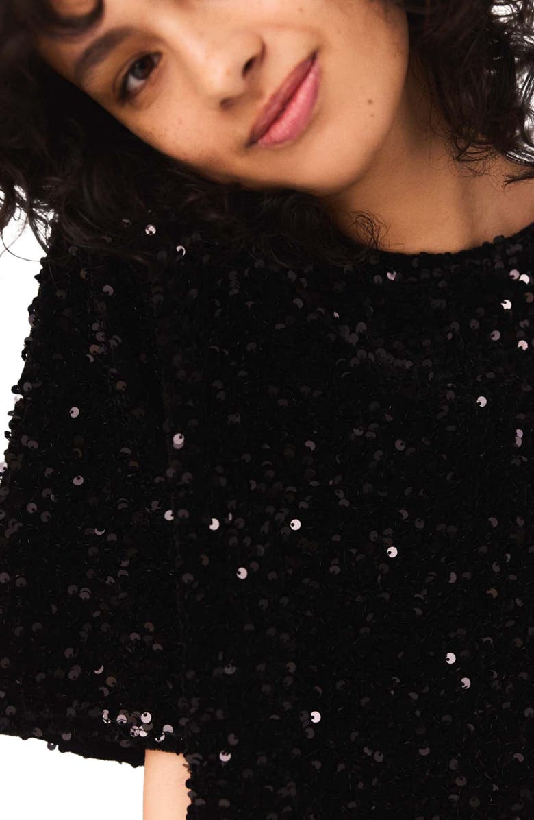 maje Sequinned velvet top, Alternate, color, Black