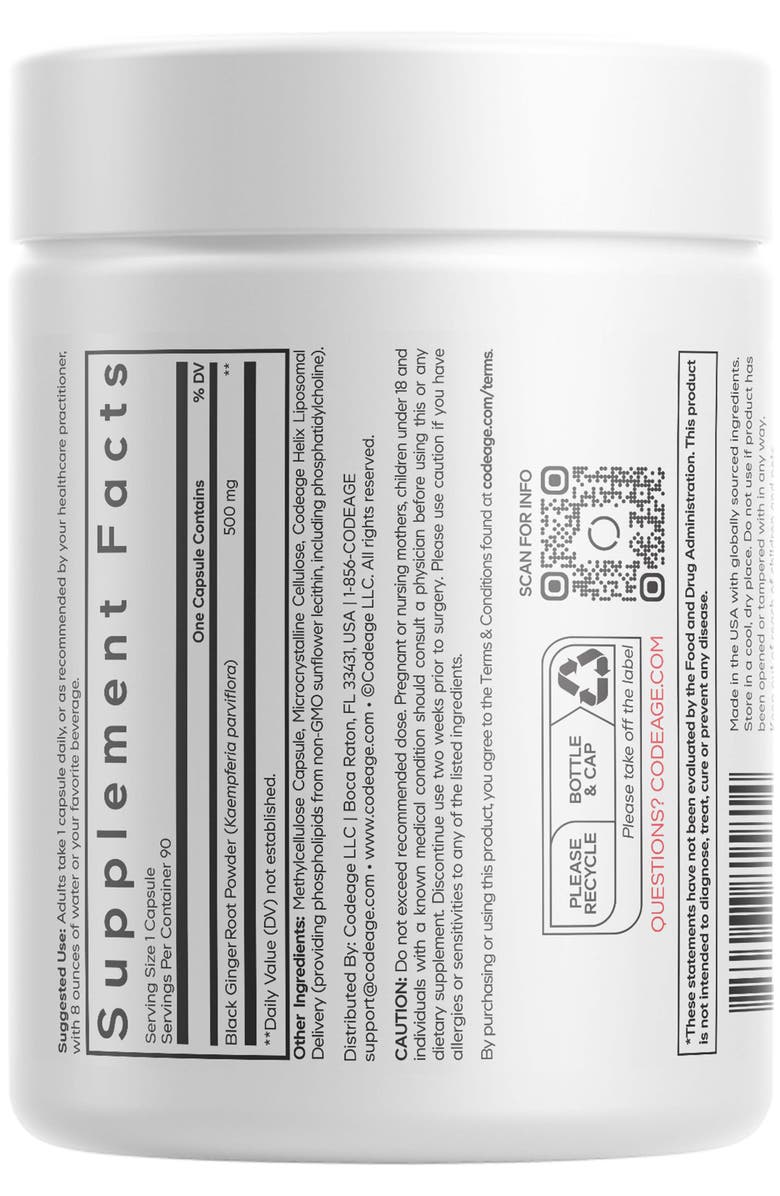 Codeage Liposomal Black Ginger Supplement, Kaempferia Parviflora Root Powder, Alternate, color, White