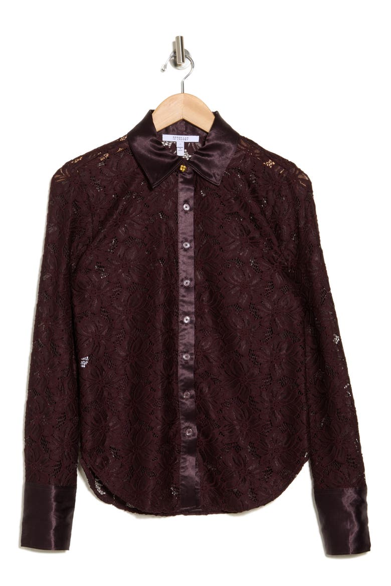 Raissa Button-Up Shirt, Alternate, color, AUBERGINE
