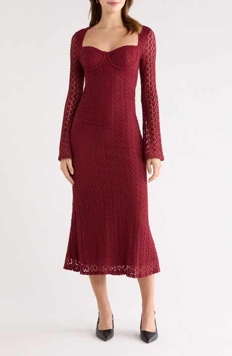 ASTR the Label Tamia Long Sleeve Lace Midi Dress