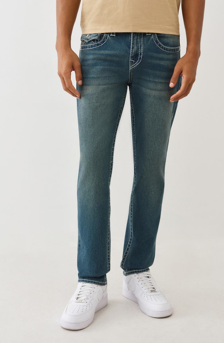 True Religion Geno Big T Flap Pocket Slim Leg Jeans, Main, color, Medium Toasted Cinnamon Wash