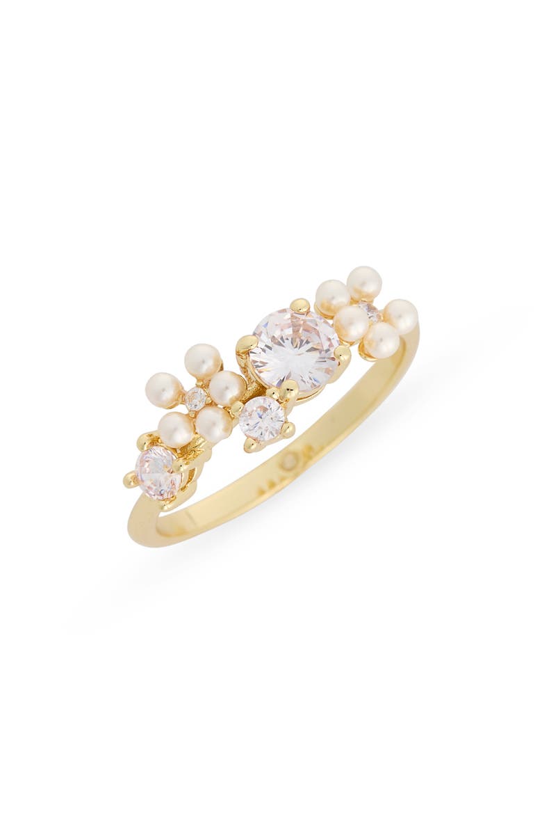 Cluster Cubic Zirconia & Faux Pearl Ring, Main, color, CLEAR/ GOLD