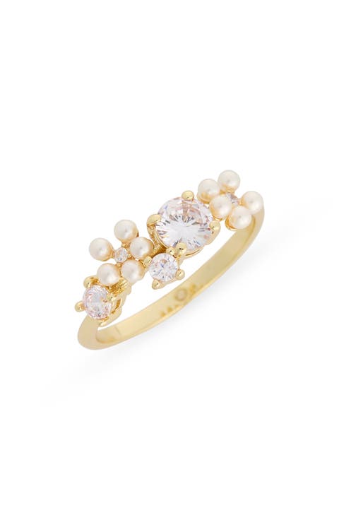 Cluster Cubic Zirconia & Faux Pearl Ring