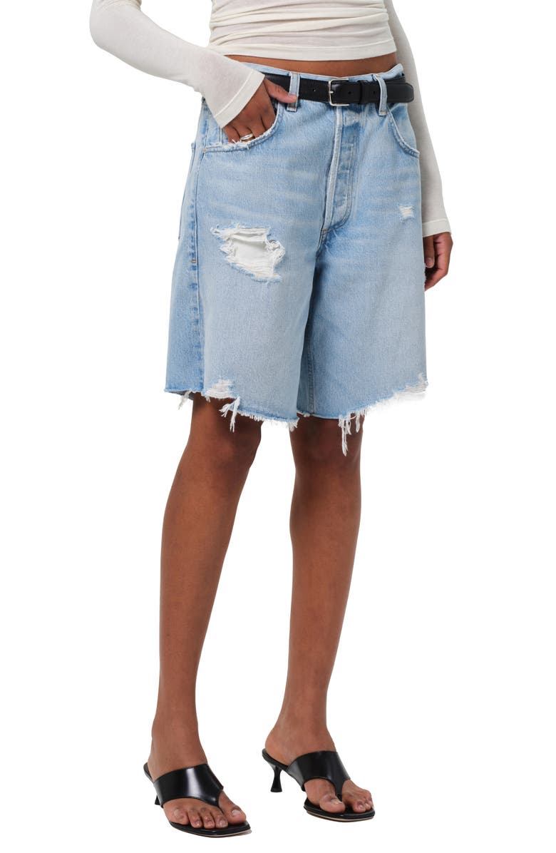 Citizens of Humanity Ayla Frayed Baggy Long Denim Shorts, Main, color, Pagoda