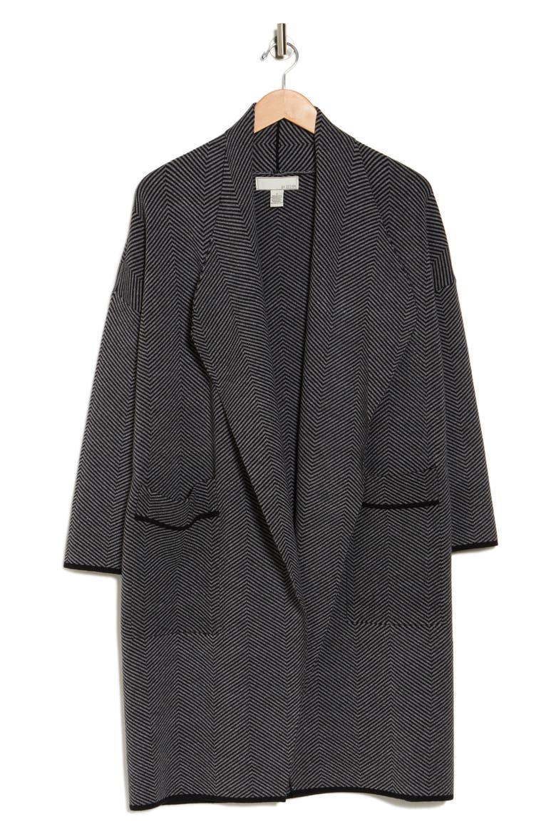 Andrea Chevron Sweater Coat, Alternate, color, BLACK/ CHARCOAL