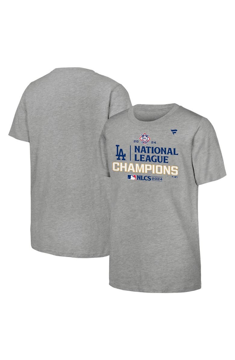 FANATICS Youth Fanatics  Heather Gray Los Angeles Dodgers 2024 National League Champions Locker Room T-Shirt, Main, color, 