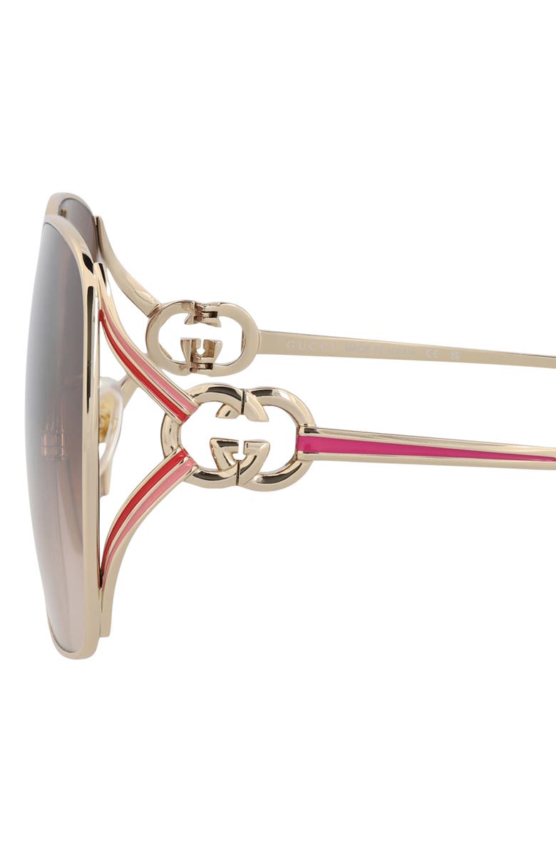 Gucci 63mm Oversized Metal Frame Sugnlasses, Alternate, color, Gold Gold Brown