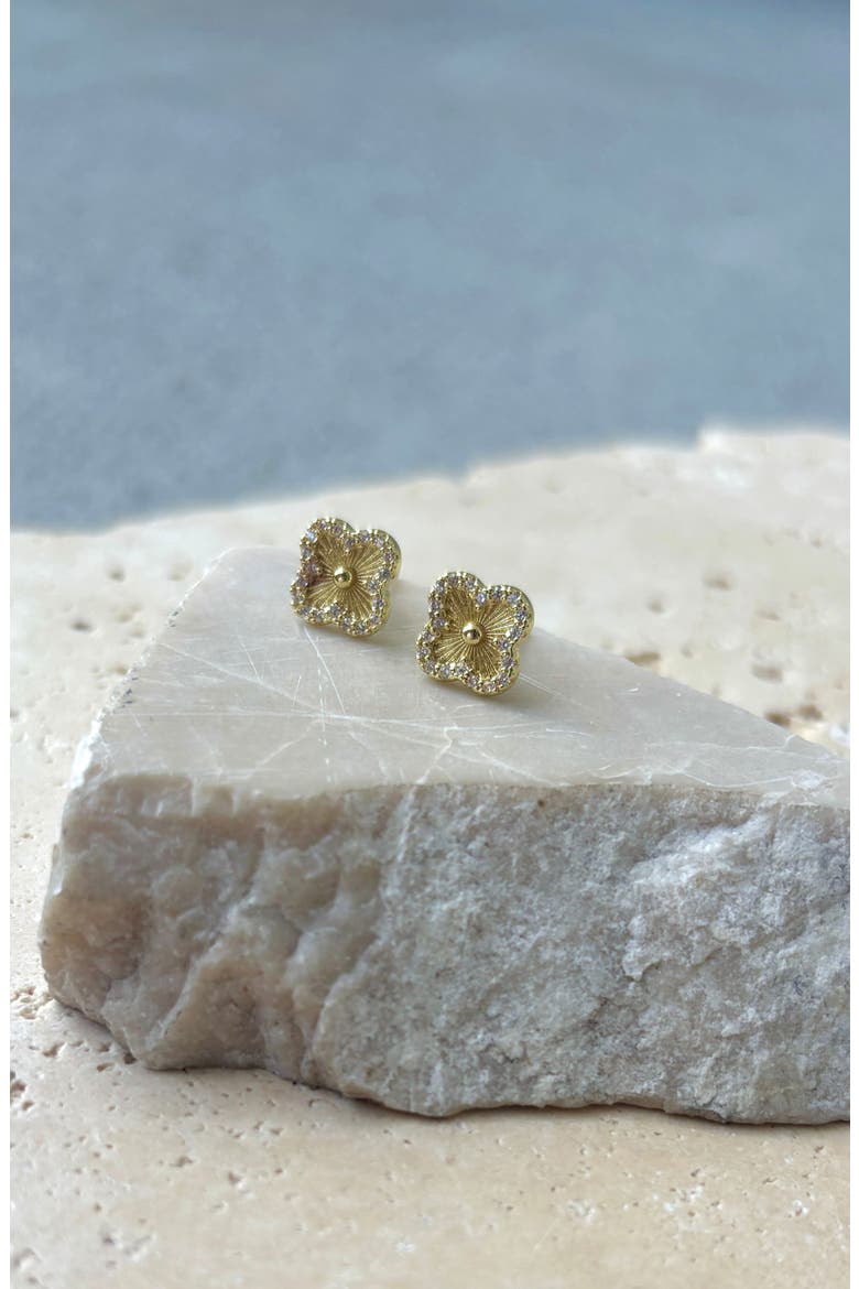 Pavé CZ Clover Stud Earrings, Alternate, color, GOLD