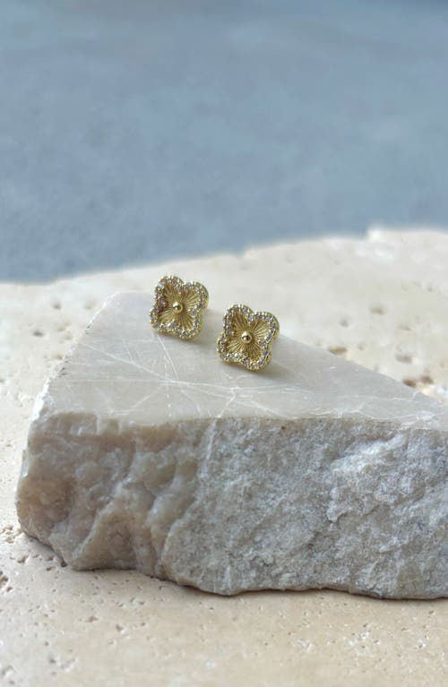 Adornia Button Clover Cubic Zirconia Halo Stud Earrings In Gold