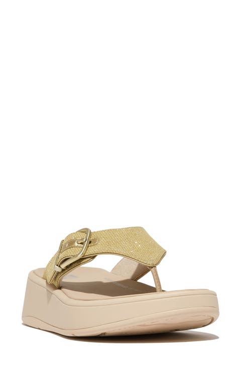 F-Mode Buckle Shimmerlux Platform Wedge Flip Flop (Women)