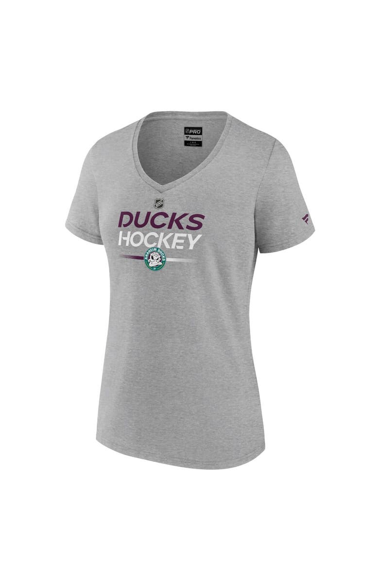 FANATICS Women's Fanatics Branded Heather Gray Anaheim Ducks Authentic Pro Wordmark V-Neck T-Shirt, Alternate, color, Heather Gray
