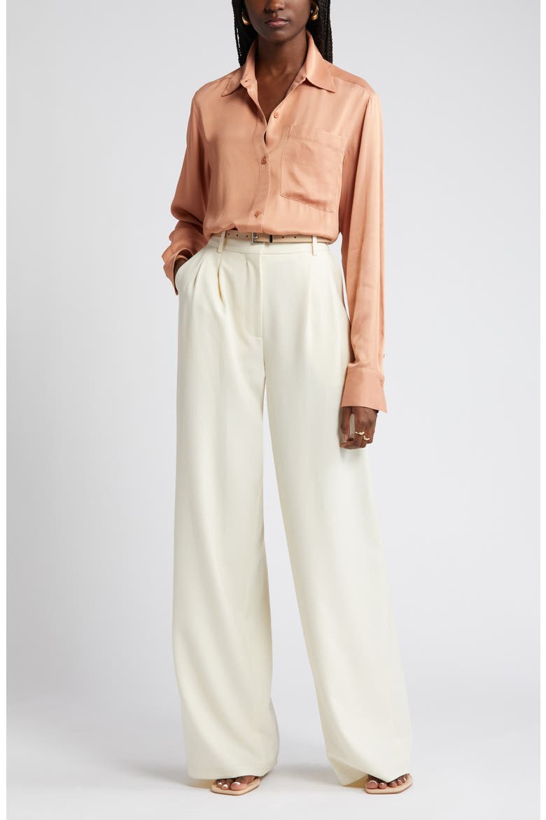 Pocket Satin Button-Up Shirt, Alternate, color, TAN CORK