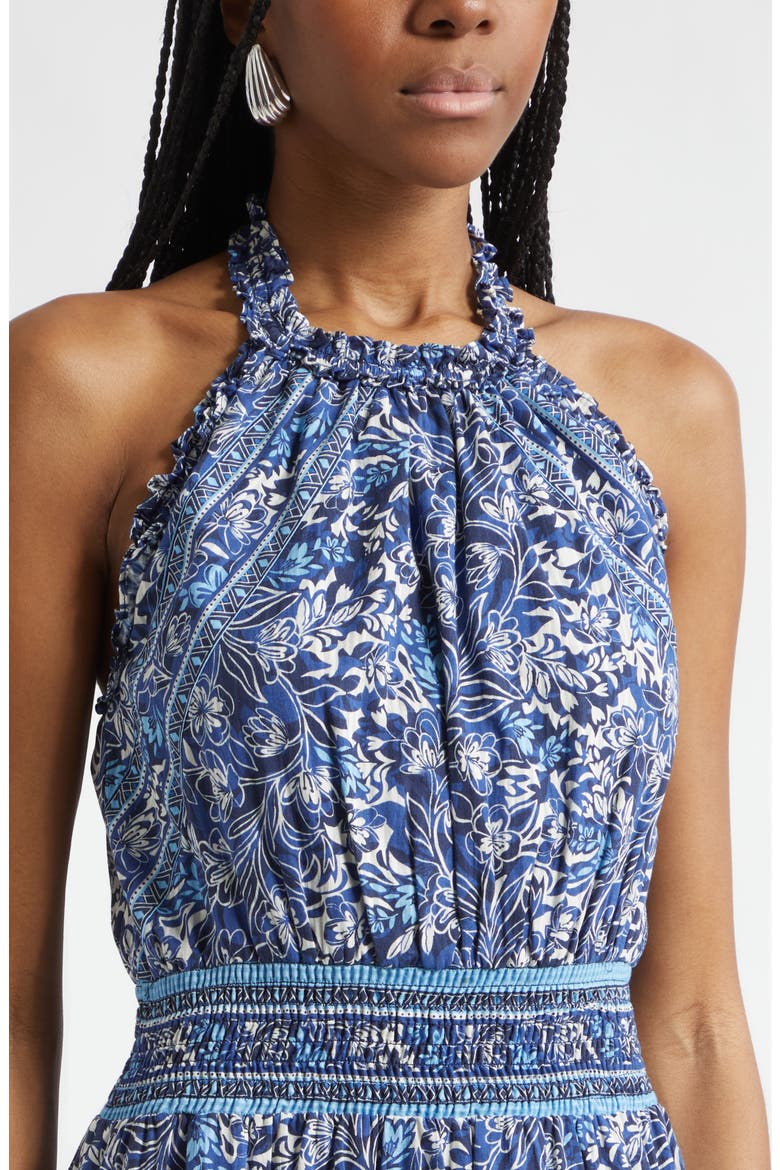 Delia Mixed Print Halter Neck Cotton Dress, Alternate, color, NAVY FLORAL