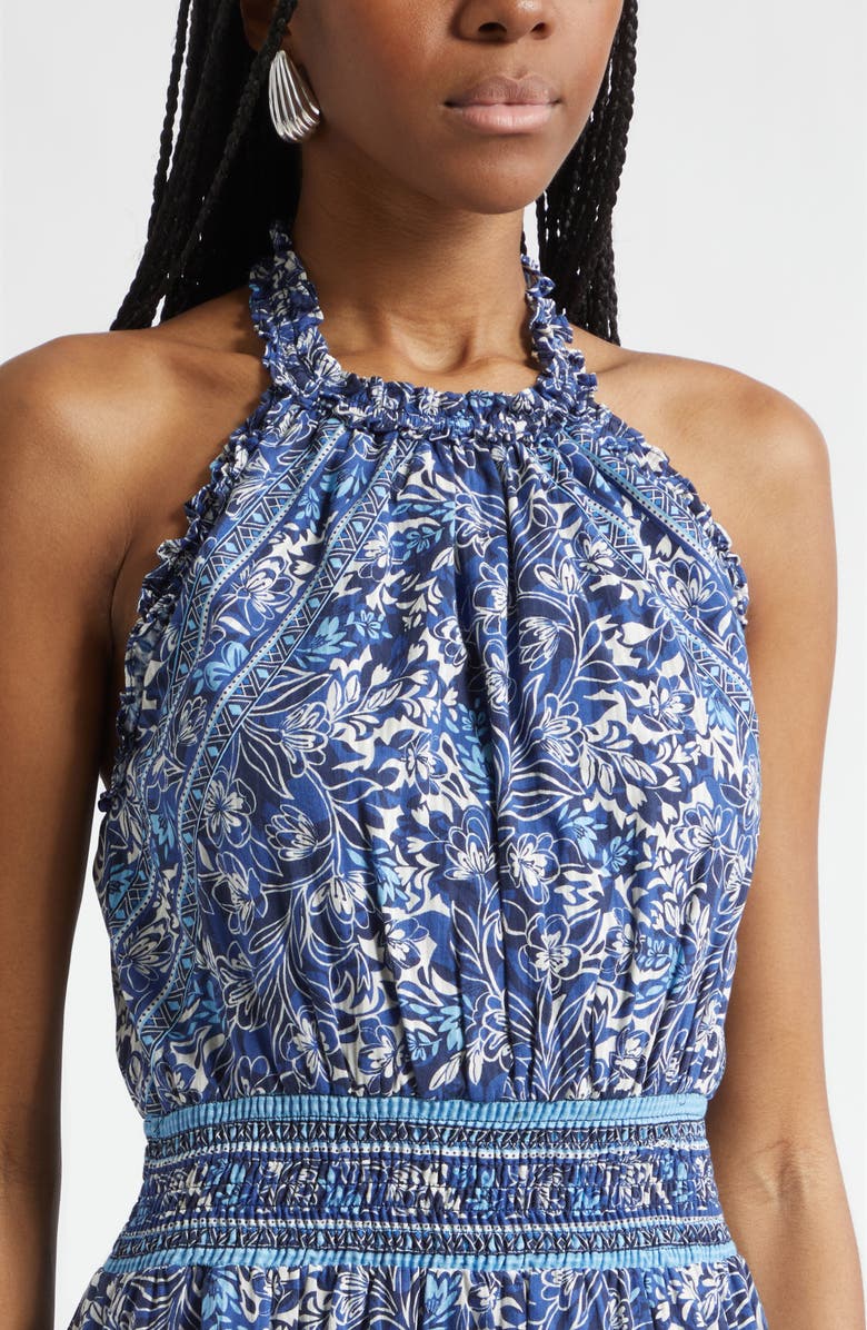 Ramy Brook Delia Mixed Print Halter Neck Cotton Dress, Alternate, color, Navy Floral