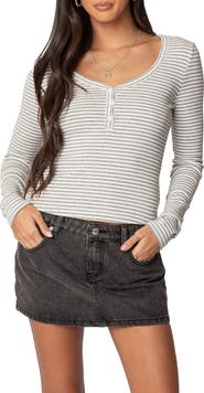 EDIKTED Jocelyn Stripe Stretch Cotton Top