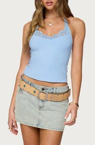 EDIKTED Jordie Lace Trim Halter Top