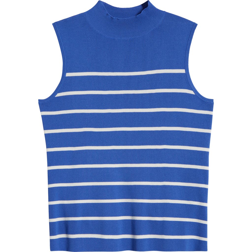 Tahari Asl Plus Size Striped Sleeveless Sweater In Pacific Blue Ivory