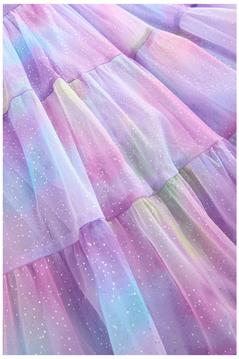 Kids' Glitter Ombré Flutter Sleeve Tiered Mesh Dress, Alternate, color, METAL