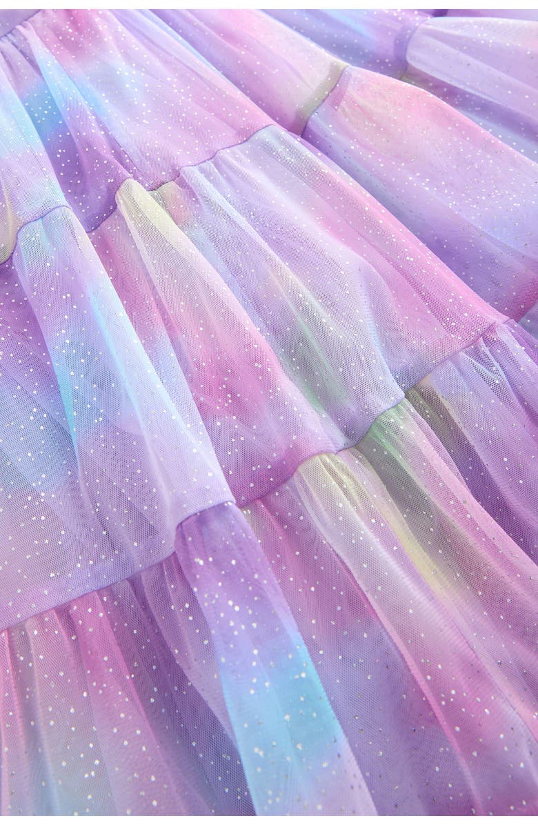 NEXT Kids' Glitter Ombré Flutter Sleeve Tiered Mesh Dress, Alternate, color, Metal
