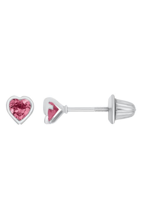 Kids' Cubic Zirconia Heart Stud Earrings