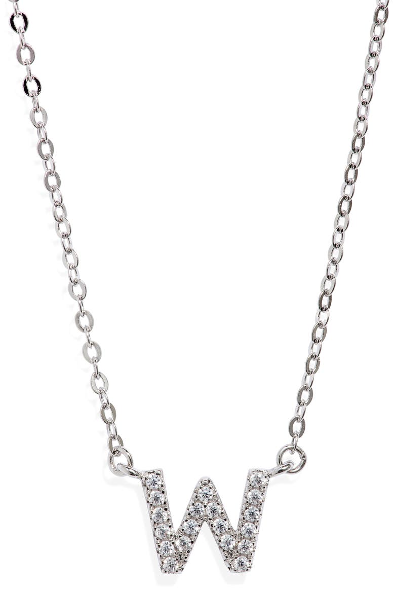 Delicate Cubic Zirconia Initial Pendant Necklace, Main, color, W- CLEAR- SILVER