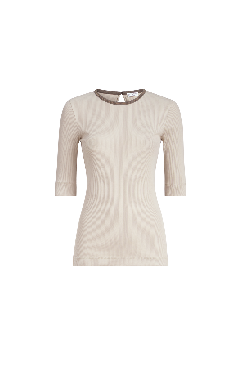Brunello Cucinelli Ribbed jersey top, Main, color, Beige