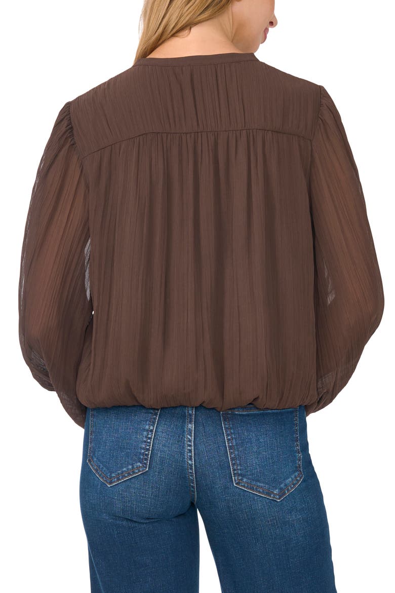 Tie Neck Bubble Hem Top, Alternate, color, RICH CHOCOLATE