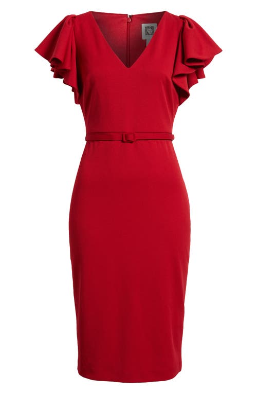 Anne Klein Belted Flutter Sleeve Sheath Dress In Red