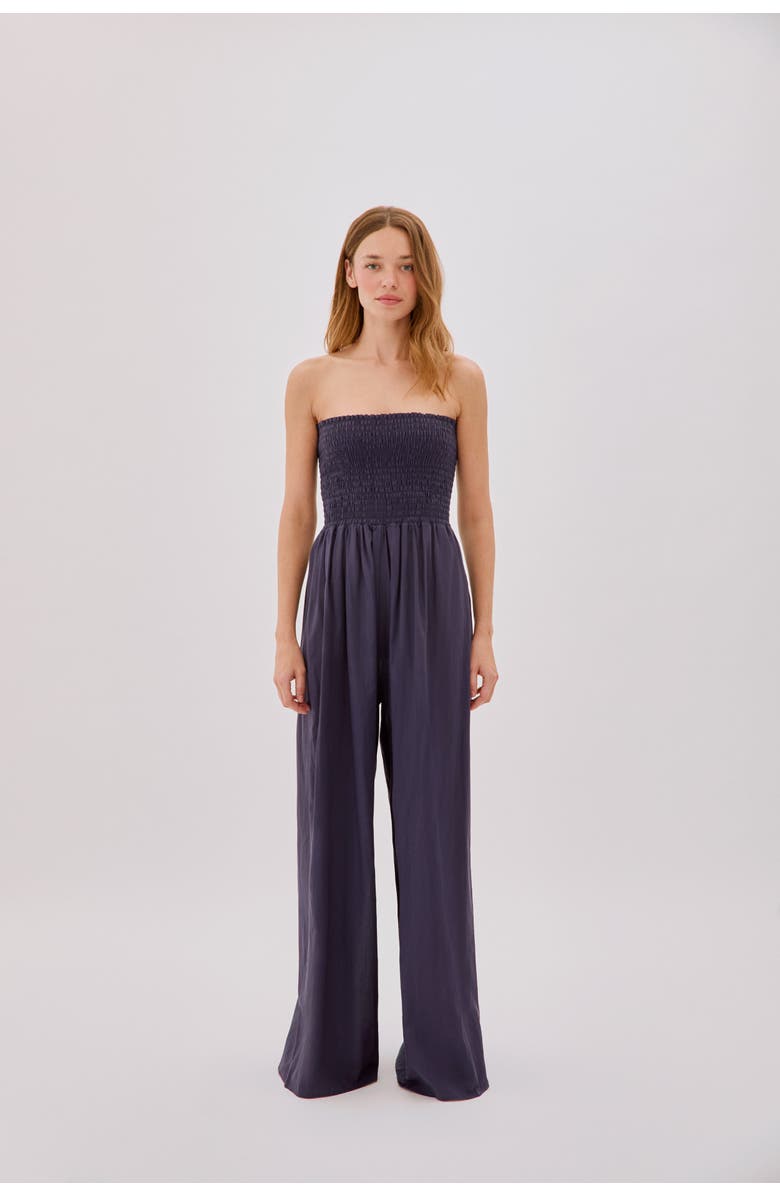 Labeca London Mare Cotton Shirred Jumpsuit, Main, color, Navy