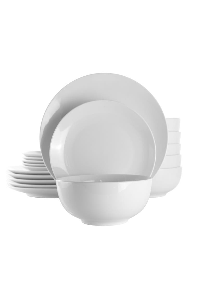 Luna 18 Piece Porcelain Dinnerware Set, Main, color, White