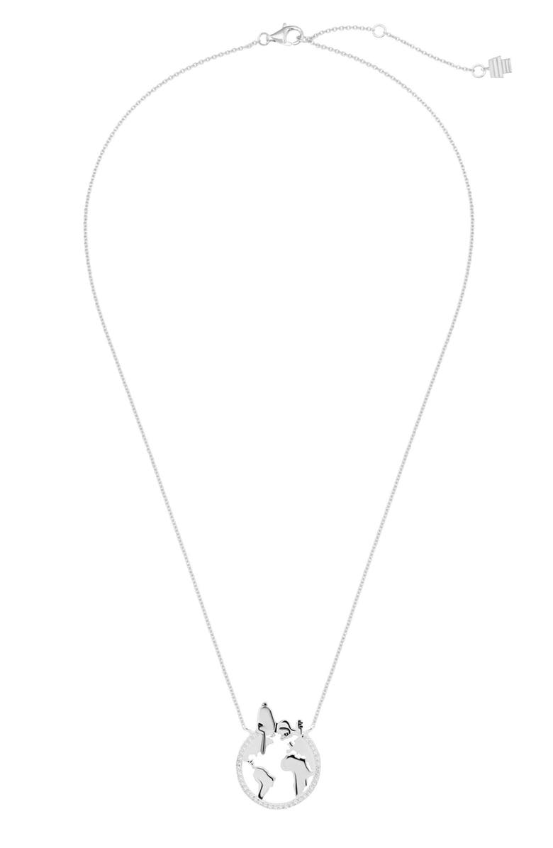 Crislu x Peanuts<sup>®</sup> Snoopy's World Pavé Pendant Necklace, Alternate, color, Pure Platinum / Clear Stone